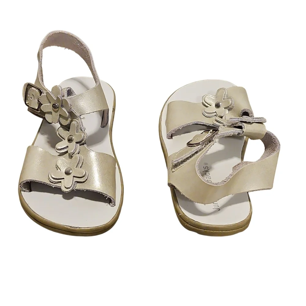 Jumping Jacks Gold Sandals w/Floral Design